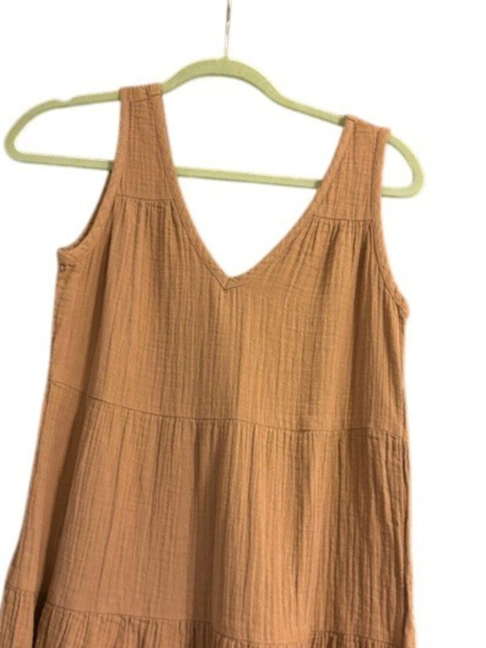 Quince Tan Organic Cotton Gauze Tiered Maxi Dress EUC XS - Picture 2 of 6